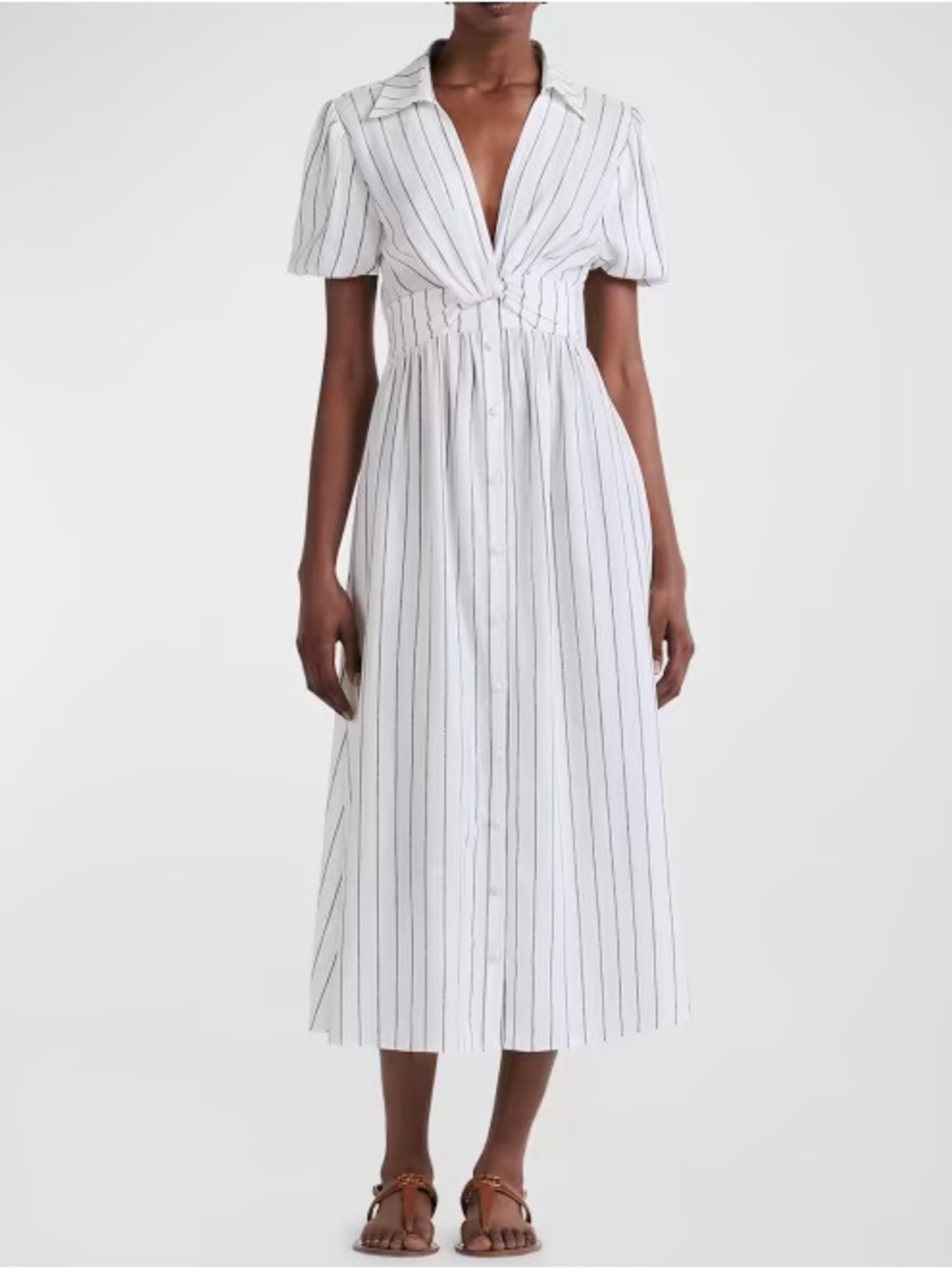 Derek Lam 10 Crosby Knot Waist Shirt Dress Pin Striped Midi